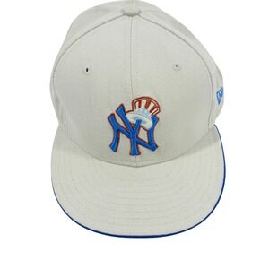 NY Yankees Uncle Sam New Era 59FIFTY Fitted Hat‎ Mens 8 Cream Blue Baseball MLB